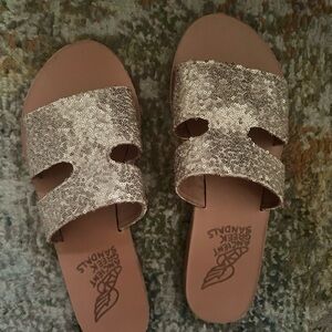 Ancient Greek Glitter Slide Sandals - Gold
